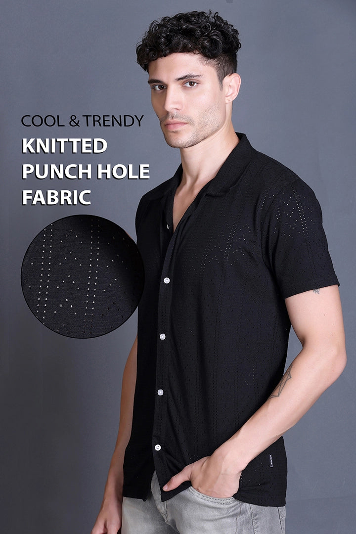 Black Cuban Collar Shirt For Men
