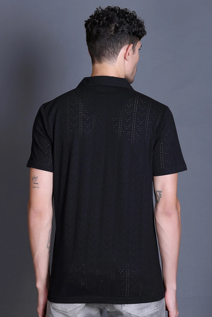 Black Cuban Collar Shirt For Men
