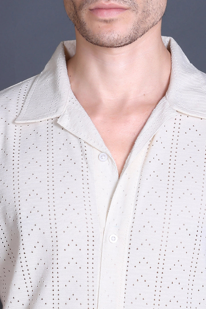 Off White Cuban Collar Shirt For Men