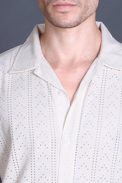 Off White Cuban Collar Shirt For Men