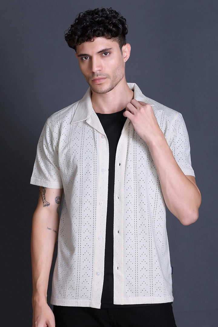 Off White Cuban Collar Shirt For Men