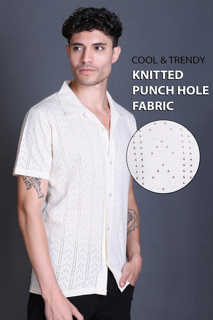 Off White Cuban Collar Shirt For Men