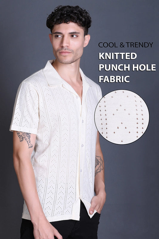 Off White Cuban Collar Shirt For Men