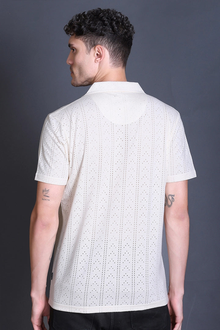 Off White Cuban Collar Shirt For Men