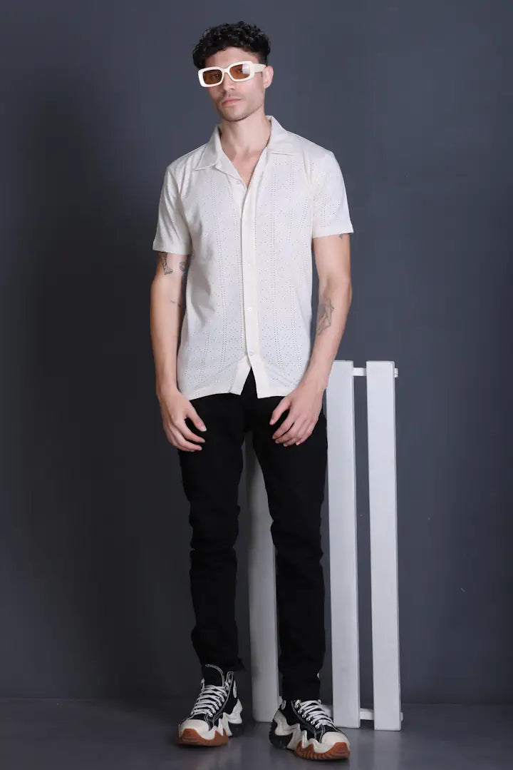 Off White Cuban Collar Shirt For Men