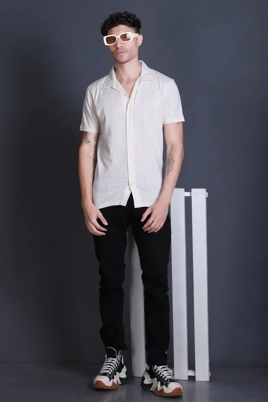 Off White Cuban Collar Shirt For Men