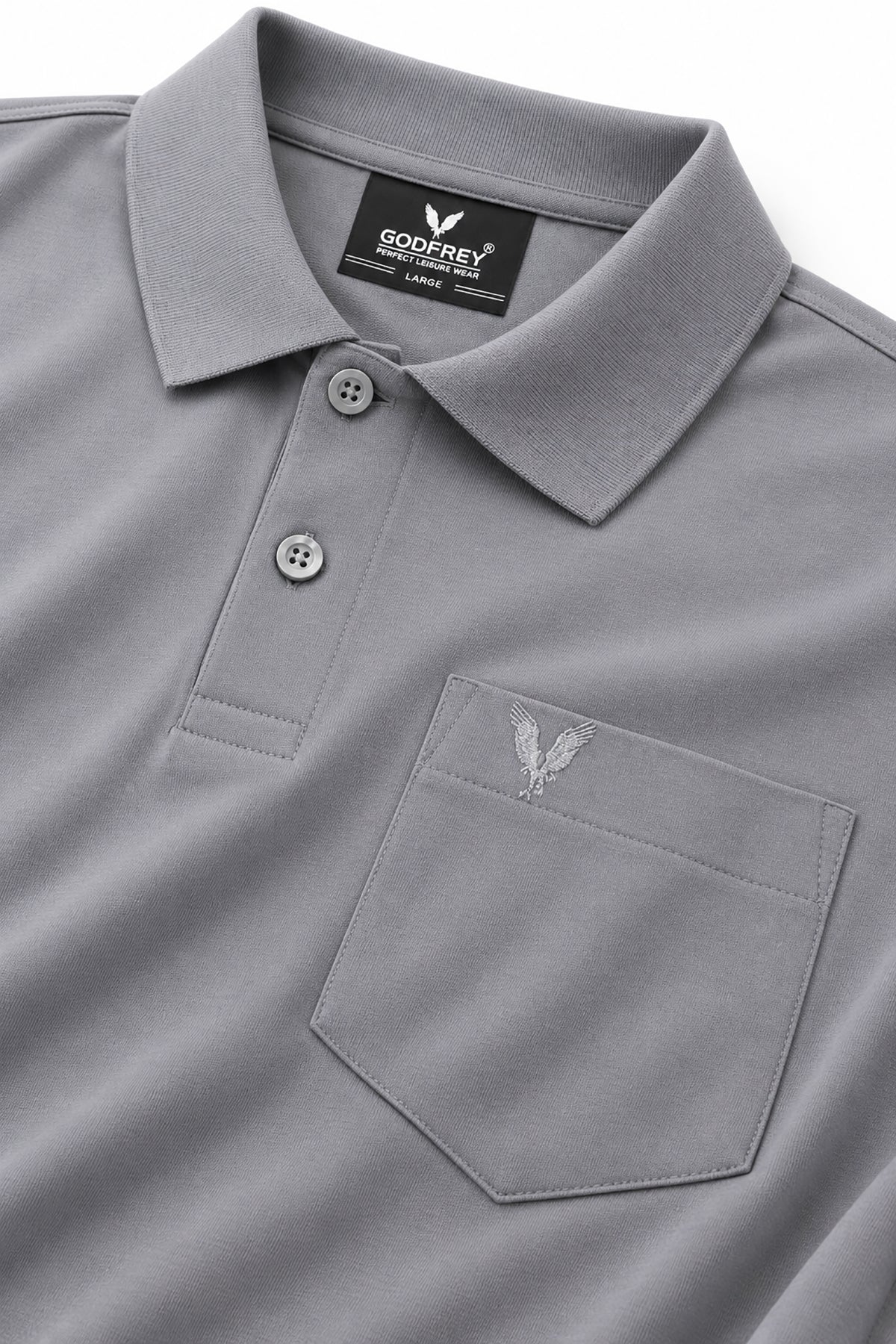 Medium Grey Solid Cotton Full Sleeve Polo T Shirts Men