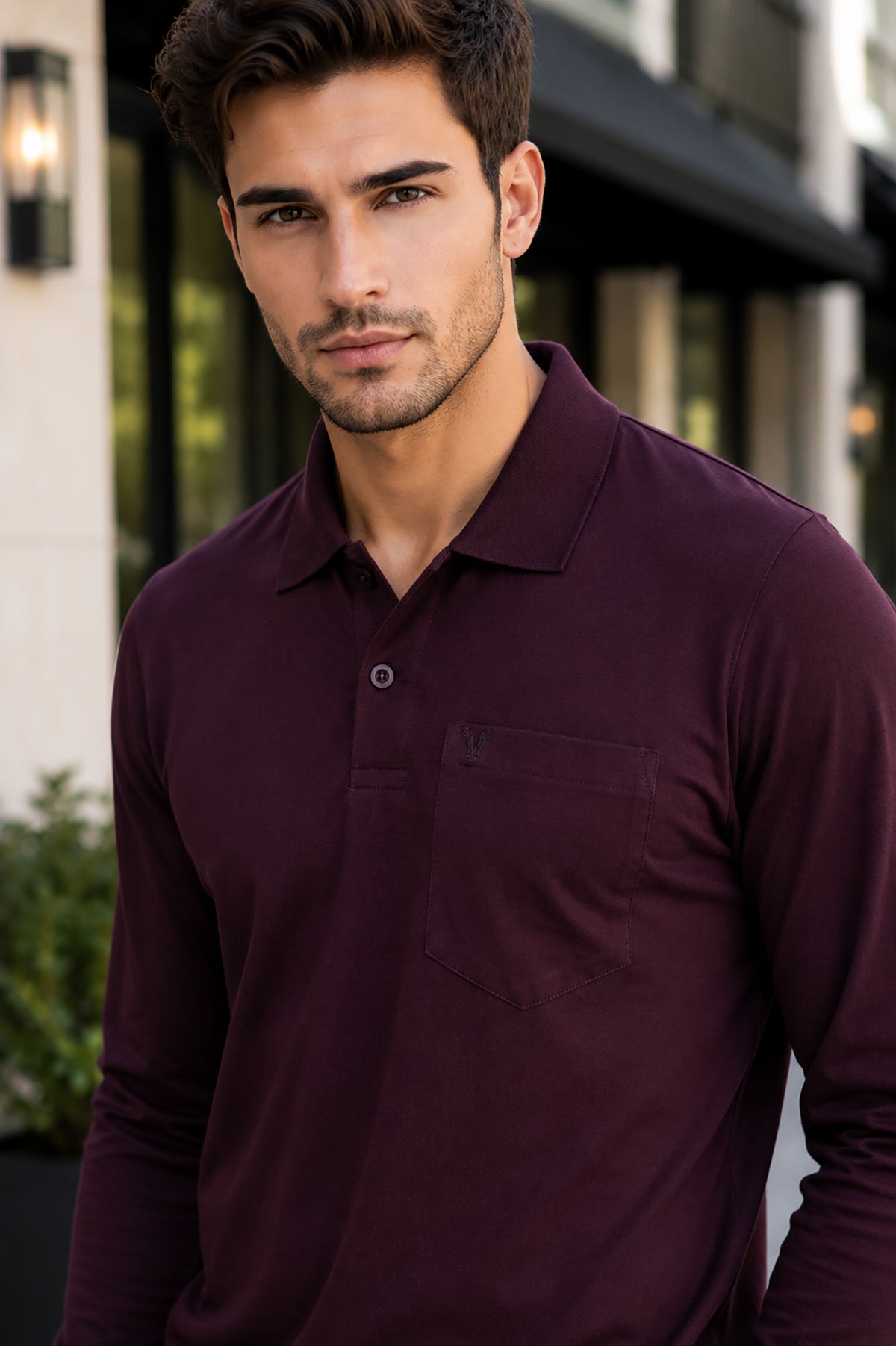 Burgundy Solid Cotton Full Sleeve Polo T Shirts