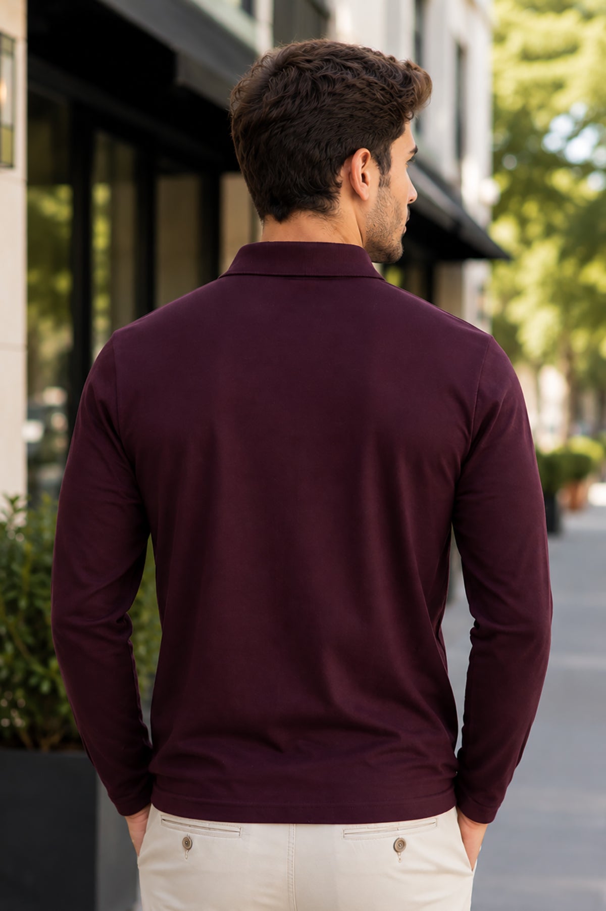 Burgundy Solid Cotton Full Sleeve Polo T Shirts