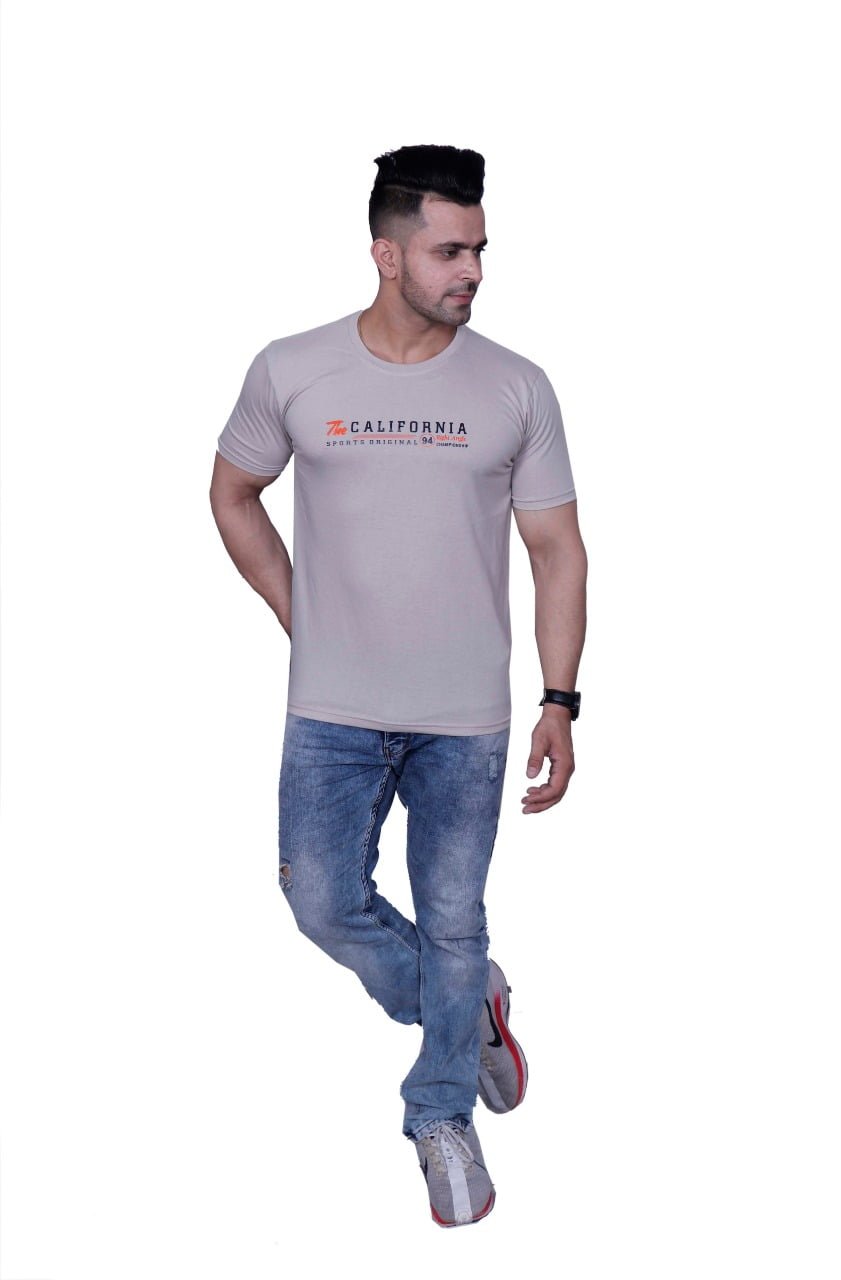 Godfrey Eco Bone Cream Printed Round Neck T-Shirt
