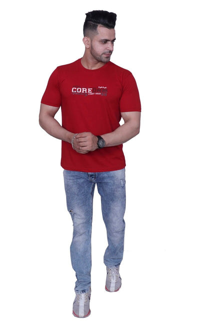 Godfrey Eco Maroon Printed Round Neck T-Shirt