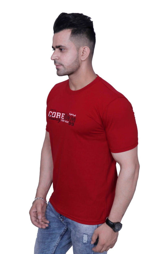 Godfrey Eco Maroon Printed Round Neck T-Shirt