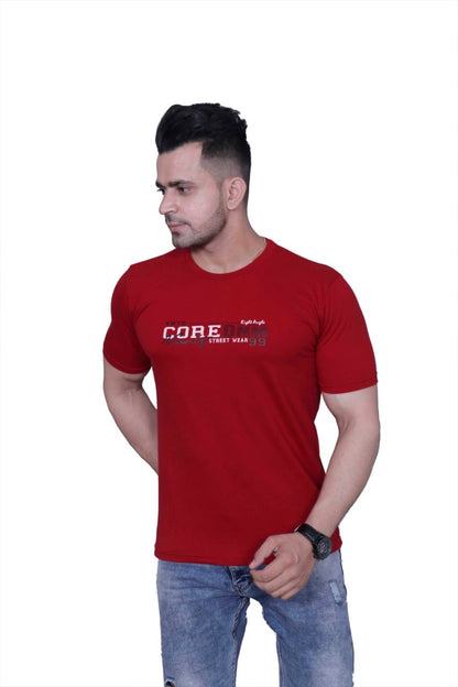 Godfrey Eco Maroon Printed Round Neck T-Shirt