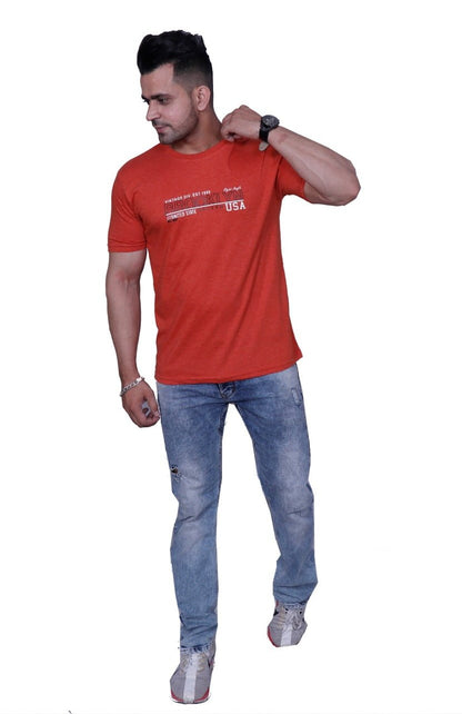 Godfrey Eco Blaze Orange Printed Round Neck T-Shirt