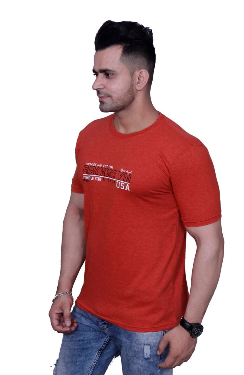 Godfrey Eco Blaze Orange Printed Round Neck T-Shirt