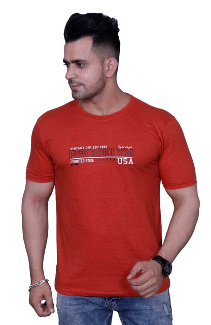 Godfrey Eco Blaze Orange Printed Round Neck T-Shirt