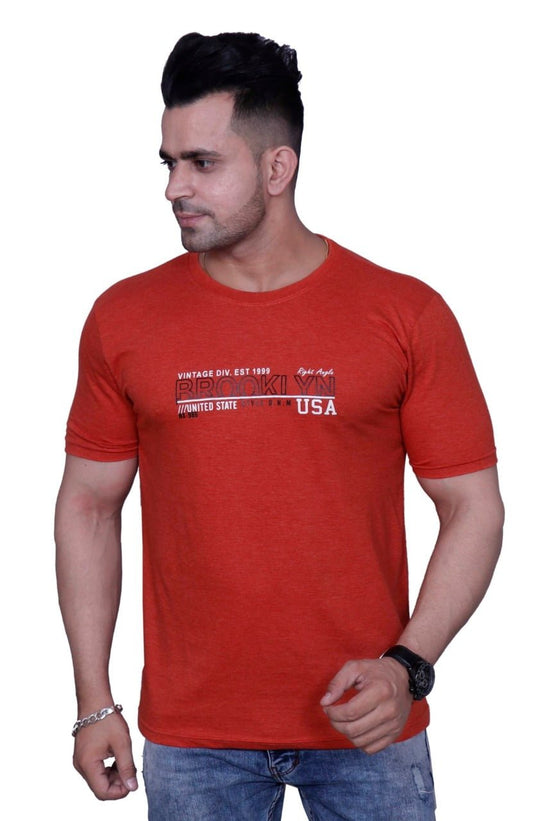 Godfrey Eco Blaze Orange Printed Round Neck T-Shirt