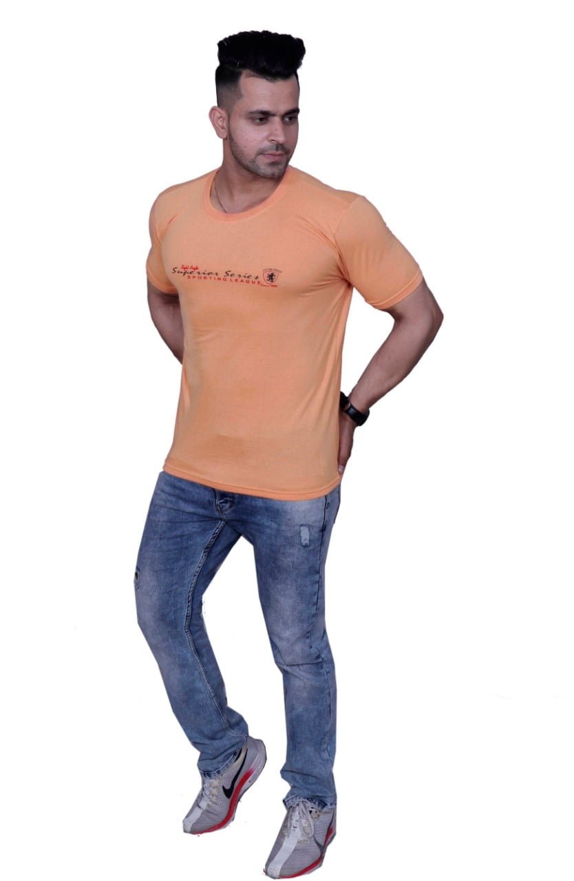 Godfrey Eco Light Orange Printed Round Neck T-Shirt