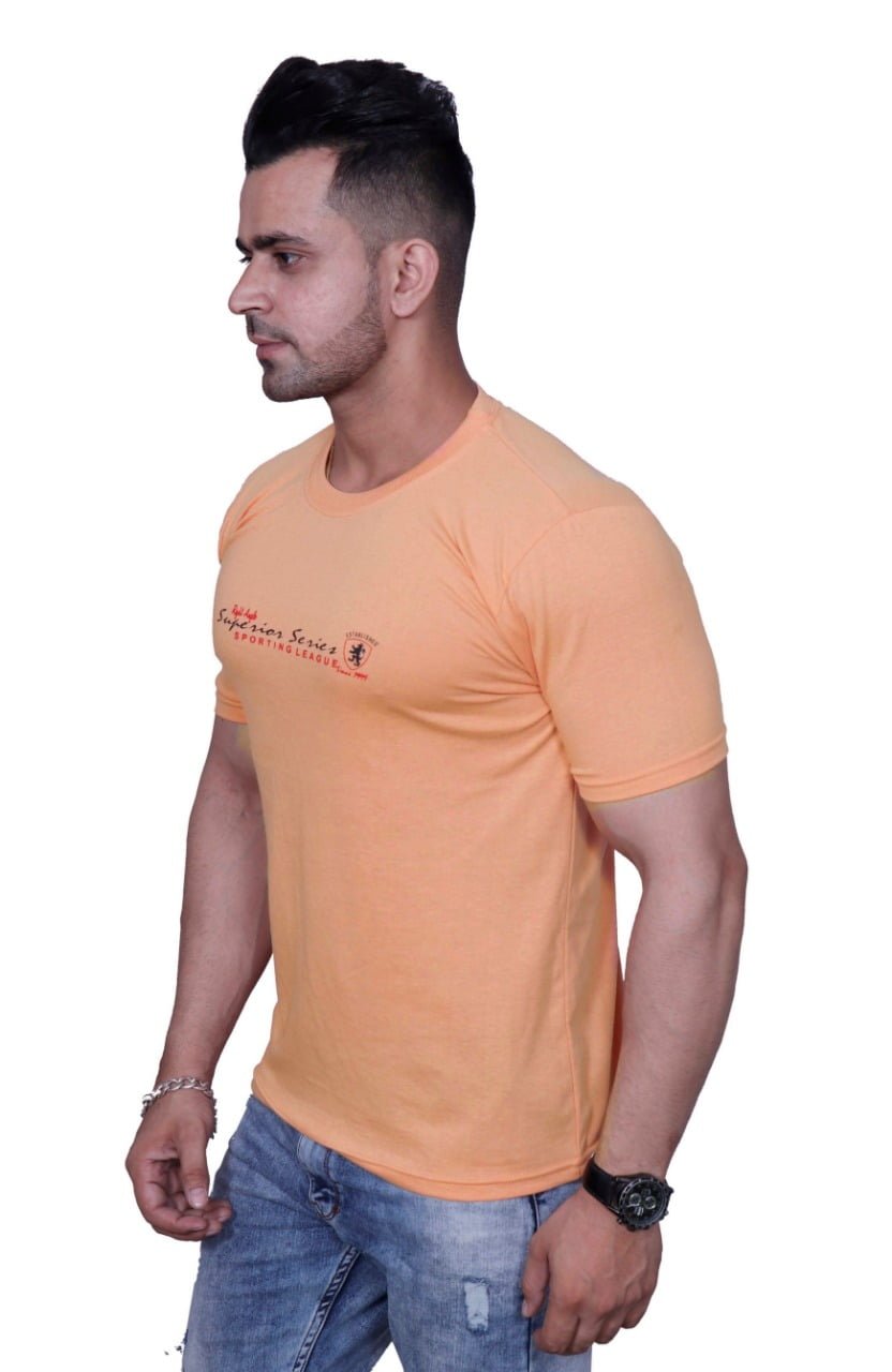 Godfrey Eco Light Orange Printed Round Neck T-Shirt