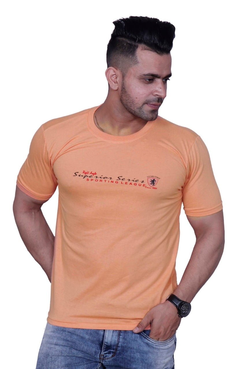 Godfrey Eco Light Orange Printed Round Neck T-Shirt