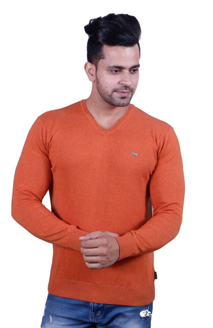 Rust Solid V-Neck Pullover