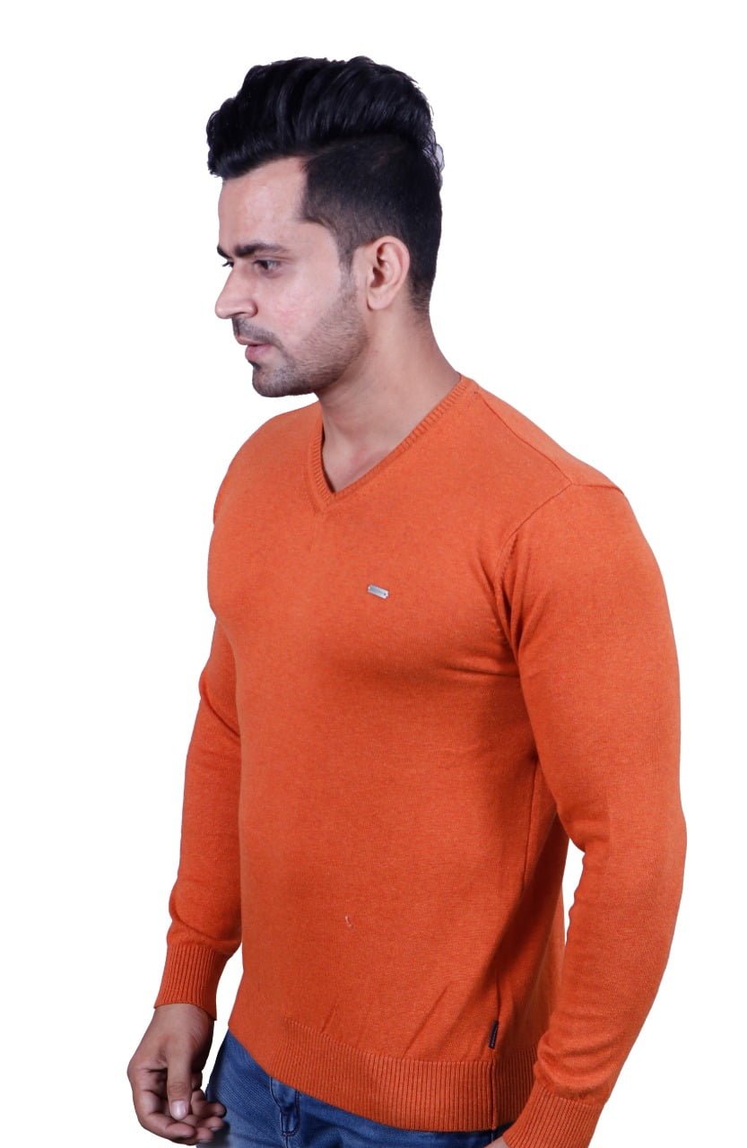 Rust Solid V-Neck Pullover
