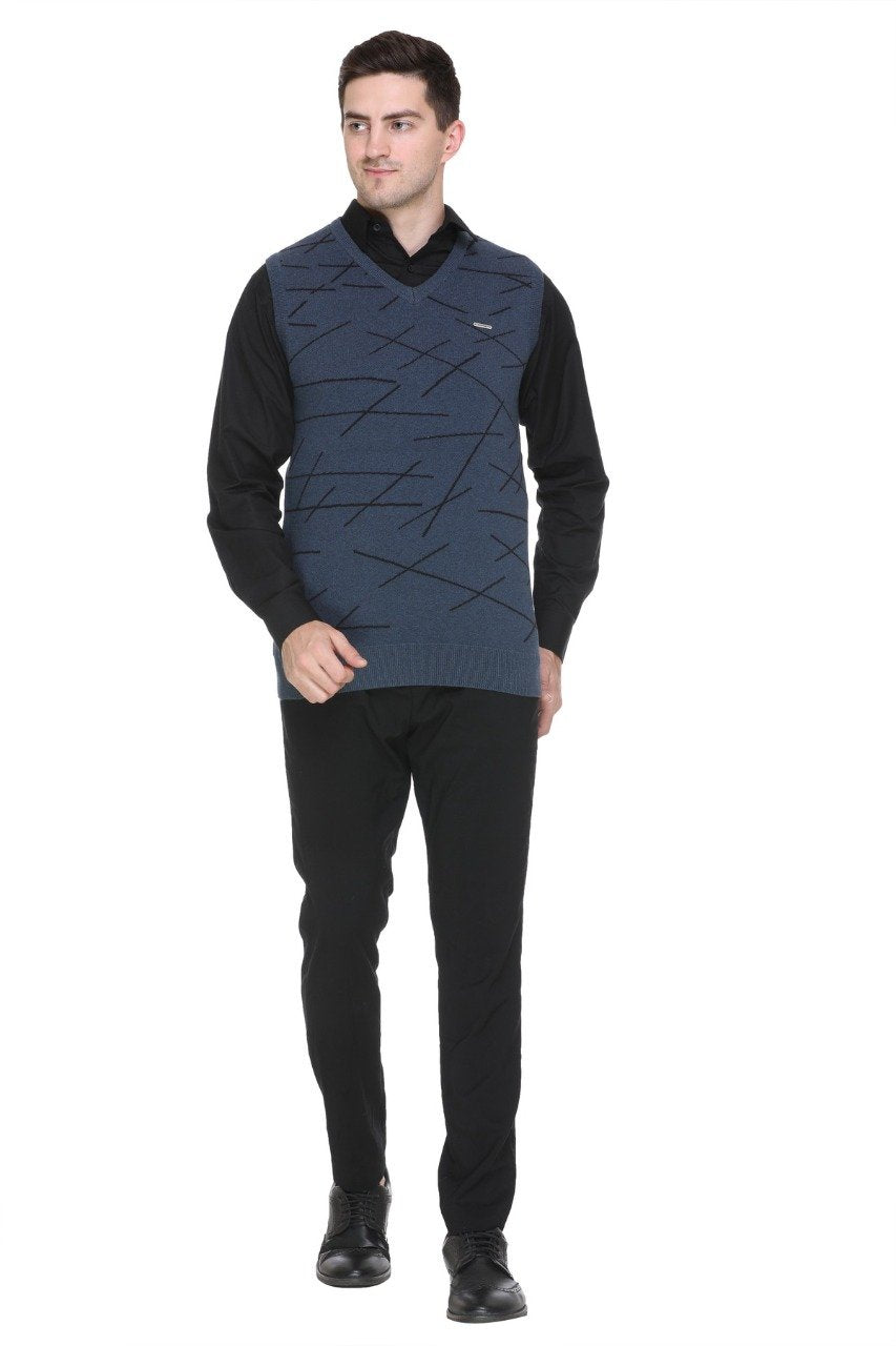 Denim Woolen V-Neck Men Designer Sleeveless Sweater
