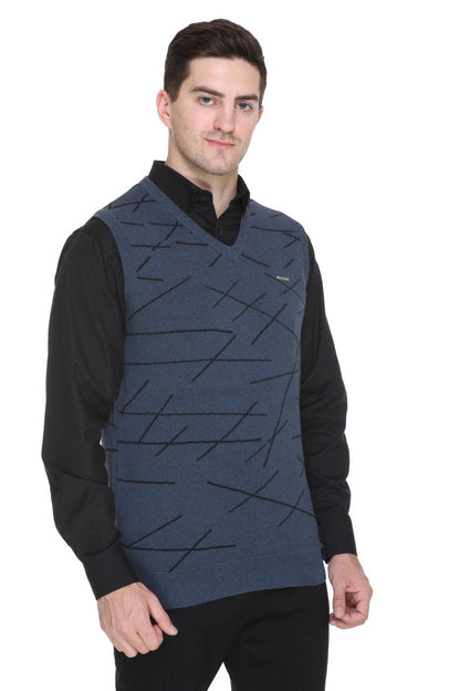 Denim Woolen V-Neck Men Designer Sleeveless Sweater