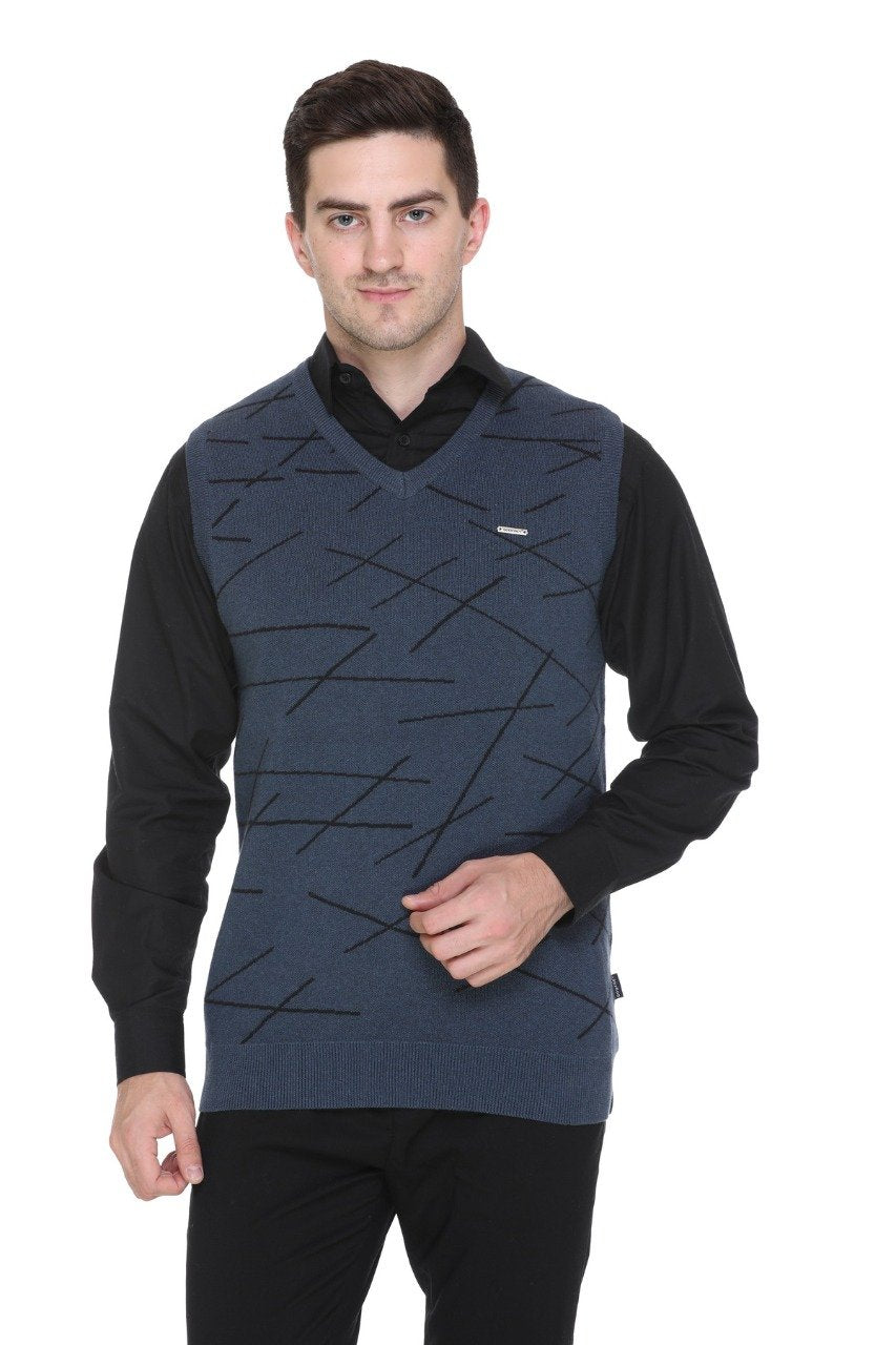 Denim Woolen V-Neck Men Designer Sleeveless Sweater