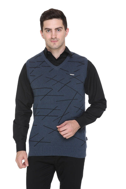 Denim Woolen V-Neck Men Designer Sleeveless Sweater