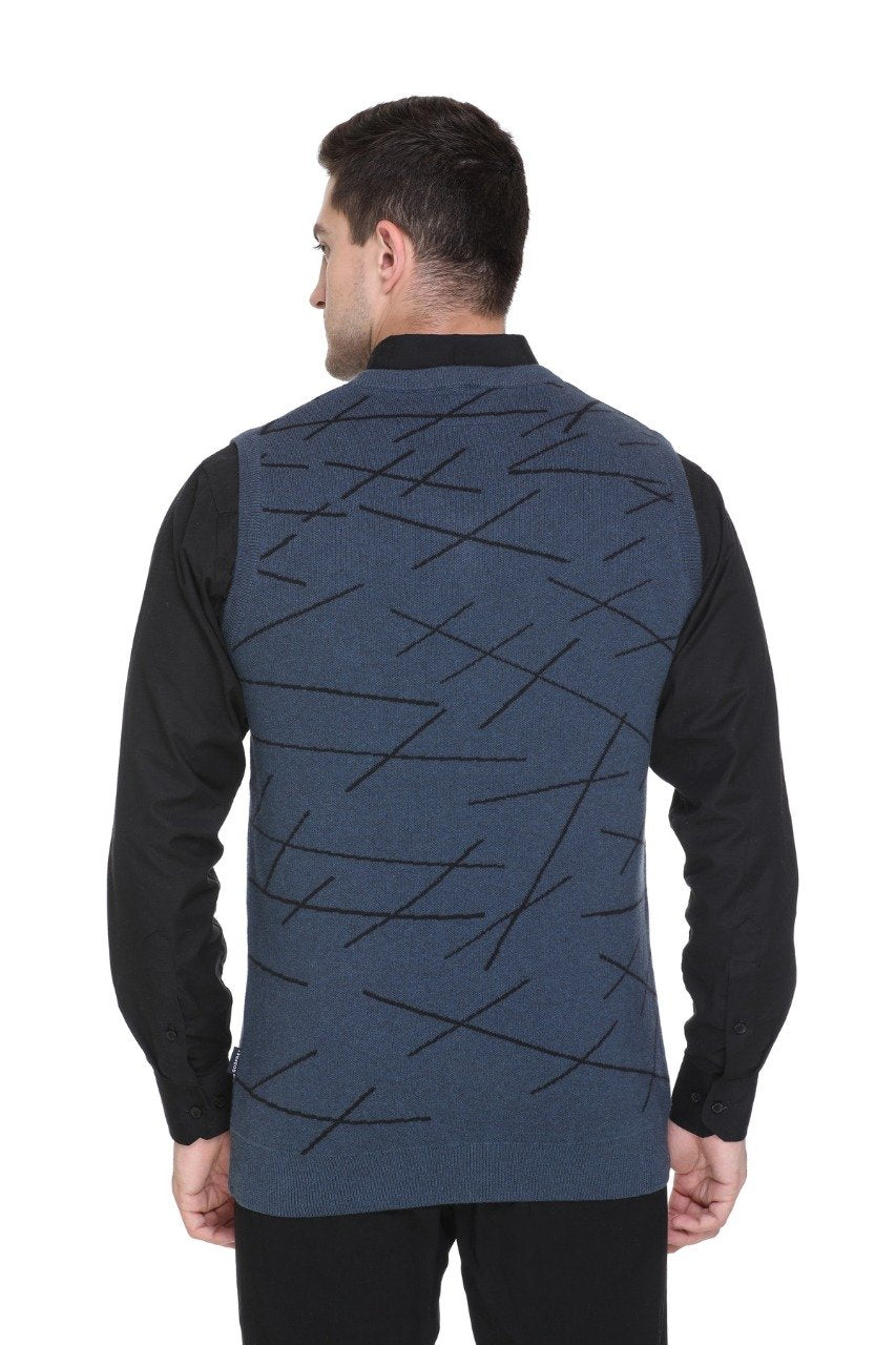 Denim Woolen V-Neck Men Designer Sleeveless Sweater