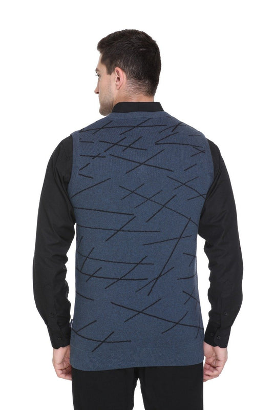 Denim Woolen V-Neck Men Designer Sleeveless Sweater