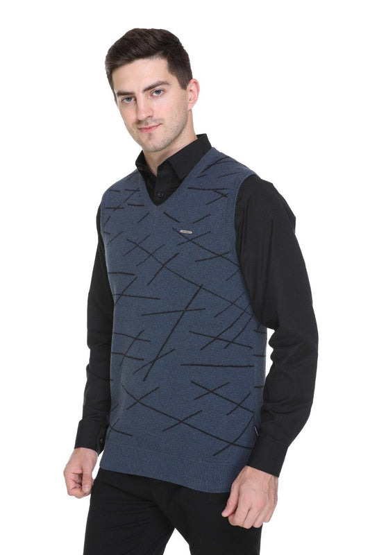 Denim Woolen V-Neck Men Designer Sleeveless Sweater