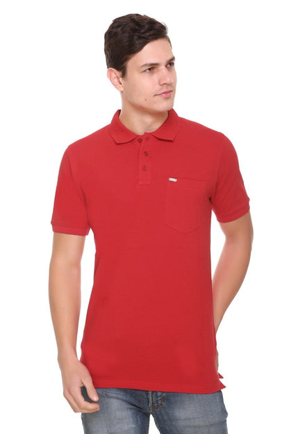 Red Solid Polo T-Shirt With Pocket