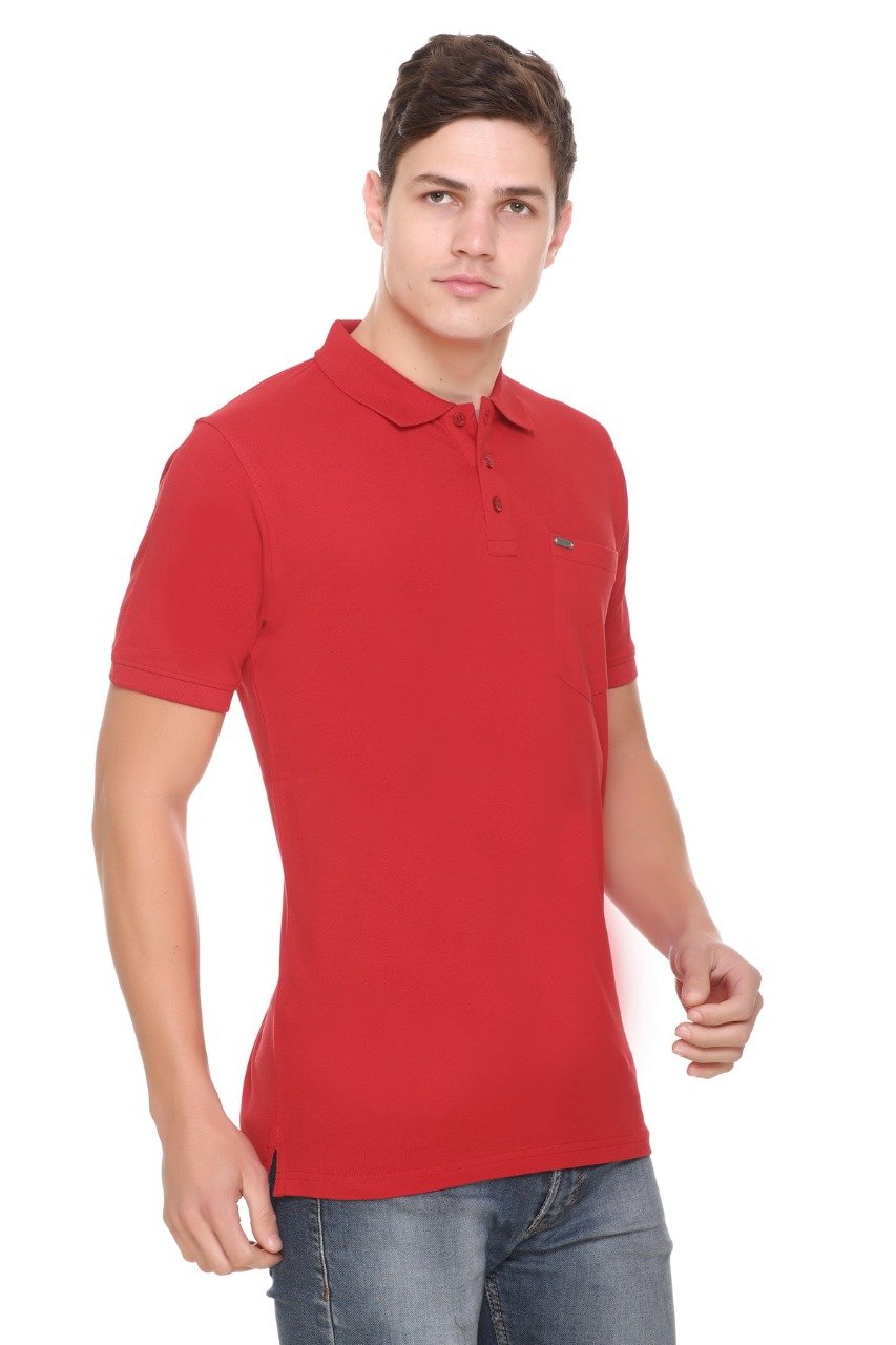 Red Solid Polo T-Shirt With Pocket