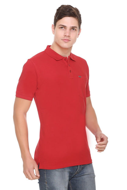 Red Solid Polo T-Shirt With Pocket