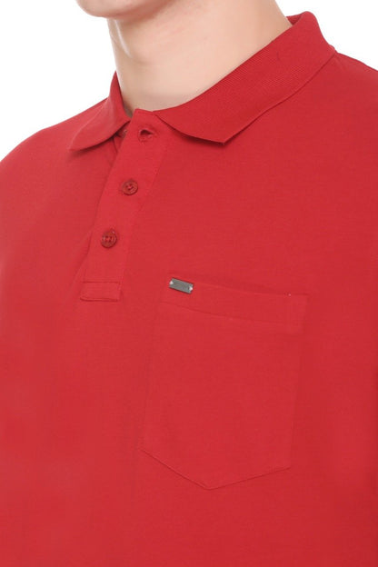 Red Solid Polo T-Shirt With Pocket