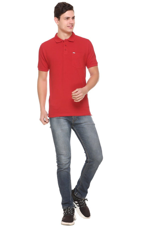 Red Solid Polo T-Shirt With Pocket