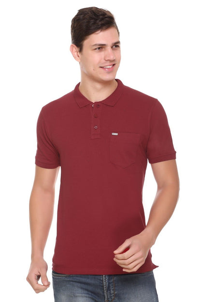 Maroon Solid Polo T-Shirt With Pocket