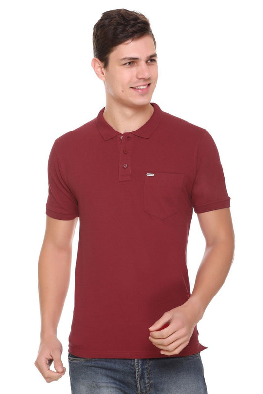 Maroon Solid Polo T-Shirt With Pocket