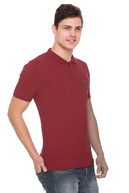Maroon Solid Polo T-Shirt With Pocket