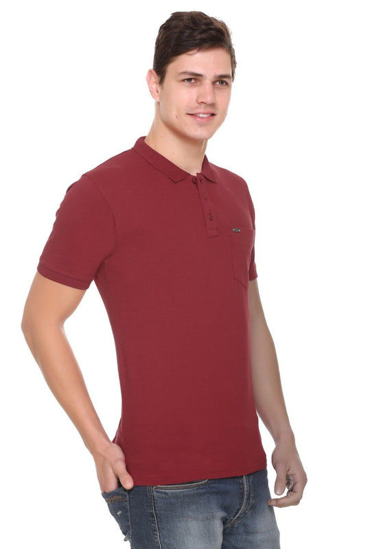 Maroon Solid Polo T-Shirt With Pocket