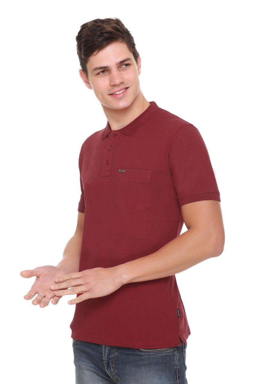 Maroon Solid Polo T-Shirt With Pocket