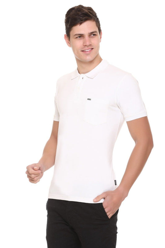 Off-White Solid Polo T-Shirt With Pocket