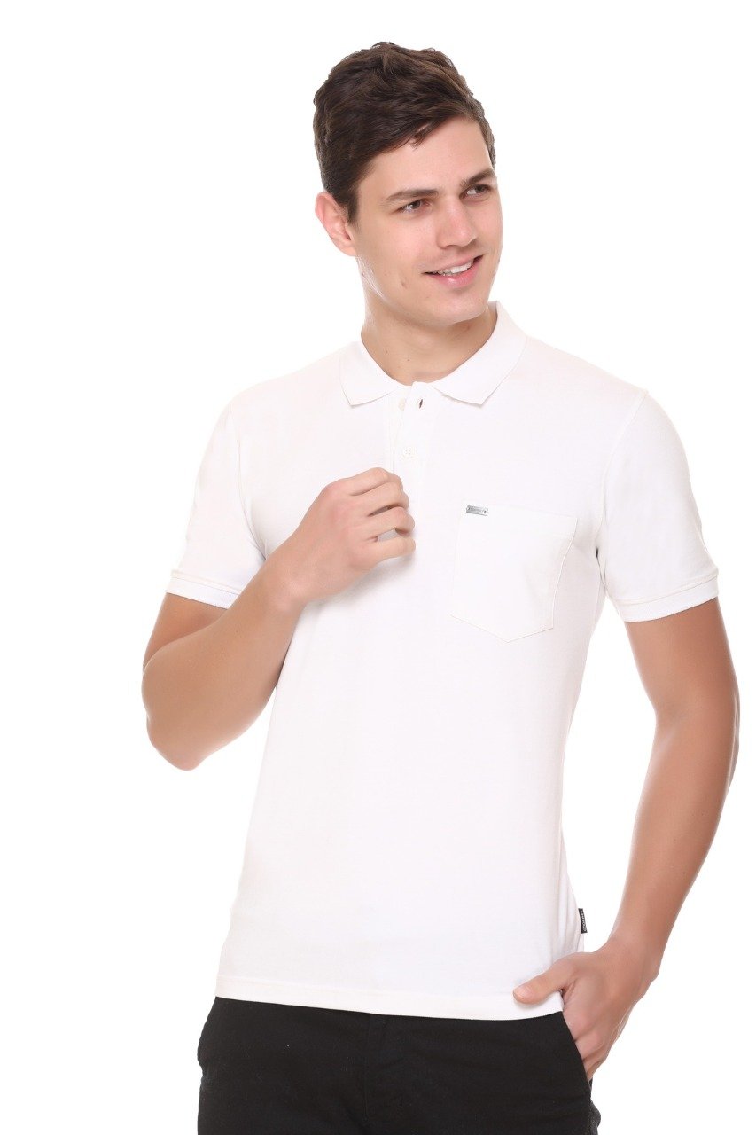 Off-White Solid Polo T-Shirt With Pocket