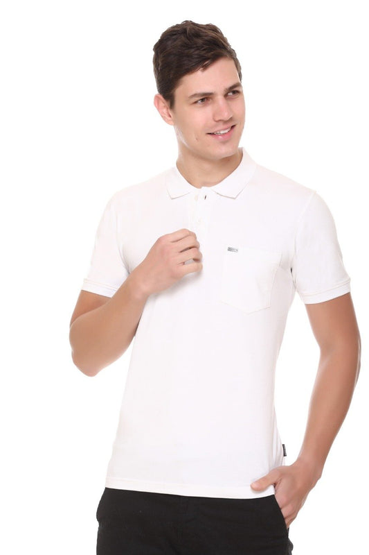 Off-White Solid Polo T-Shirt With Pocket