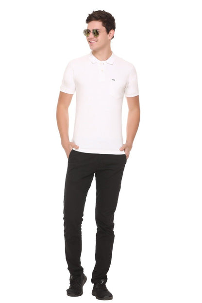 Off-White Solid Polo T-Shirt With Pocket