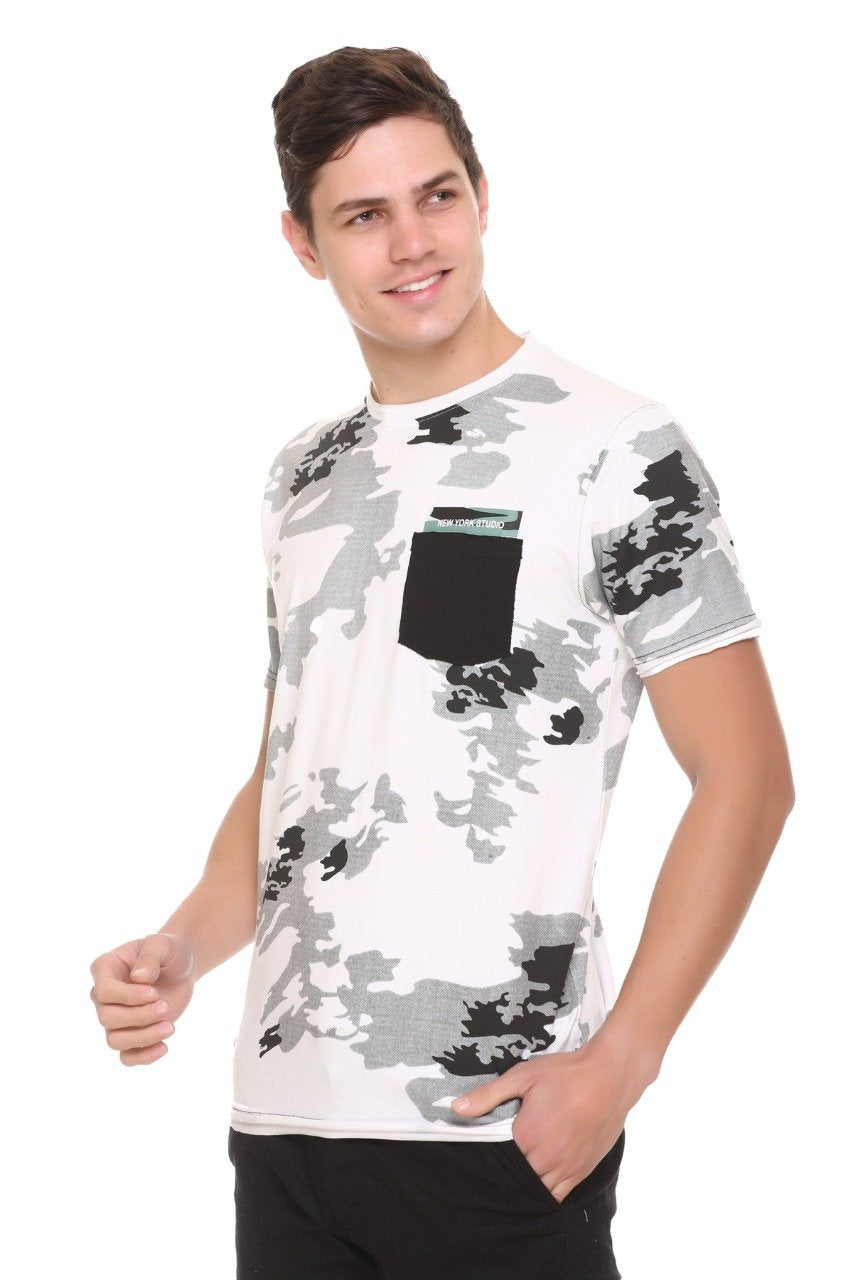 White Slim Fit Printed Round Neck T-Shirt