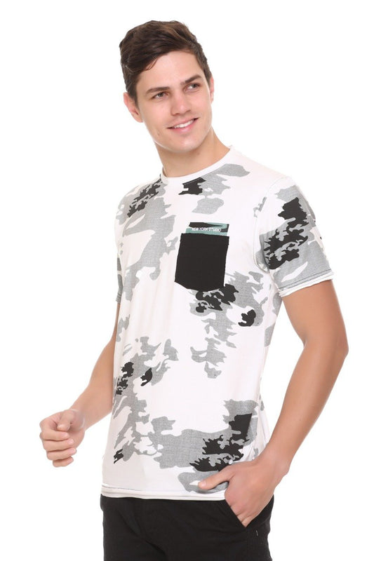 White Slim Fit Printed Round Neck T-Shirt