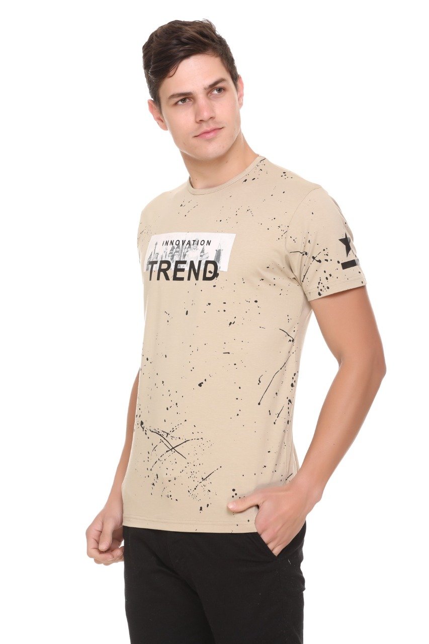 Fawn Slim Fit Printed Round Neck T-Shirt